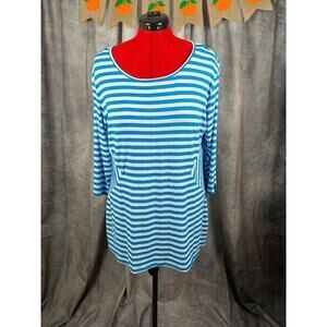 Investments Tunic Top Women's Plus Size XL Blue White Stripe Stretch Knit
